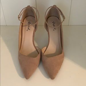 Qupid Nude Suede Pointed Toe Heels